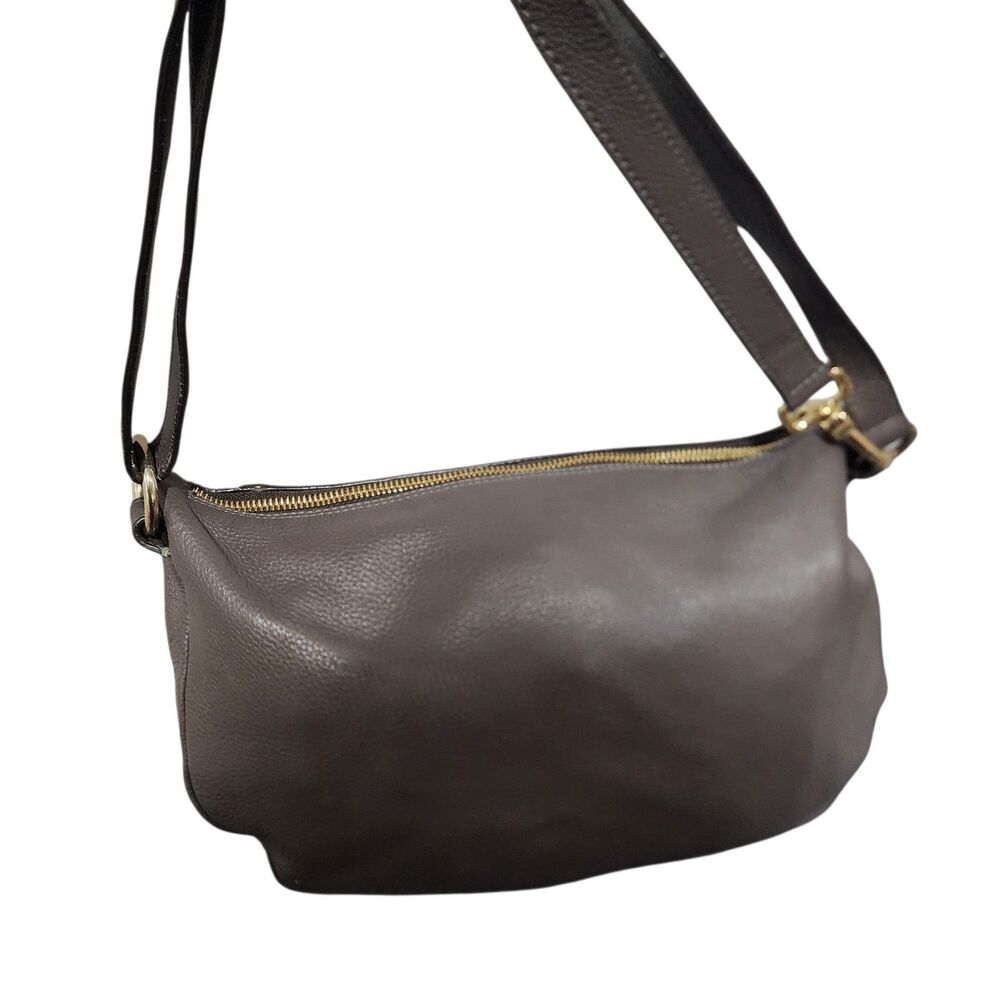Furla Pebbled Leather Shoulder Bag Gray Gold Hardware Zip Top Hobo Purse - Picture 6 of 8